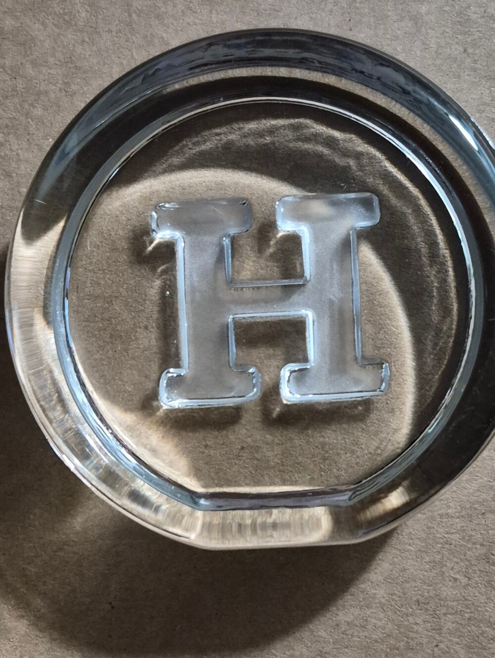 MCM Clear Glass 'H' Paperweight